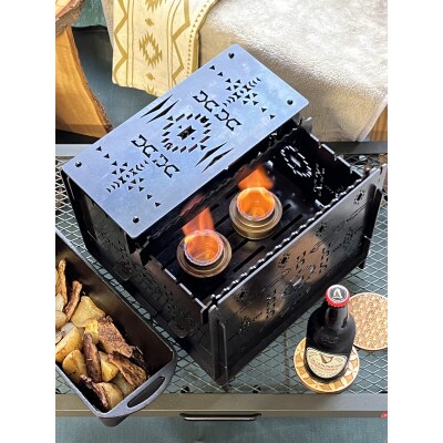 3WAY焚火BOXオルテガ柄スタンダードセット(五徳M×2,S×2付属)+　グリル鉄板S4.5ミリ厚