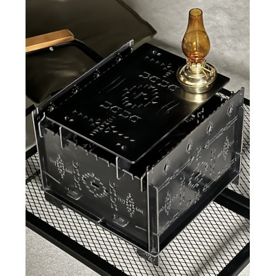 3WAY焚火BOXオルテガ柄スタンダードセット(五徳M×2,S×2付属)+　グリル鉄板L4.5ミリ厚