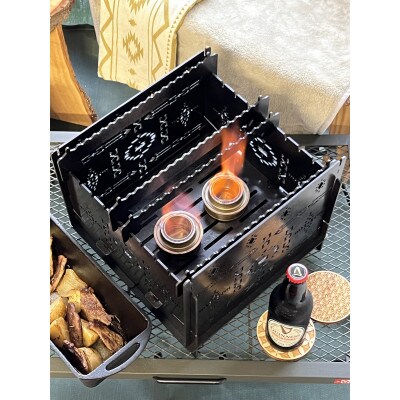 3WAY焚火BOXオルテガ柄スタンダードセット(五徳M×2,S×2付属)+　グリル鉄板L4.5ミリ厚