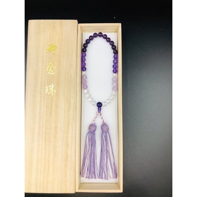 お念珠アメジストグラデーション桐箱入り(女性用)