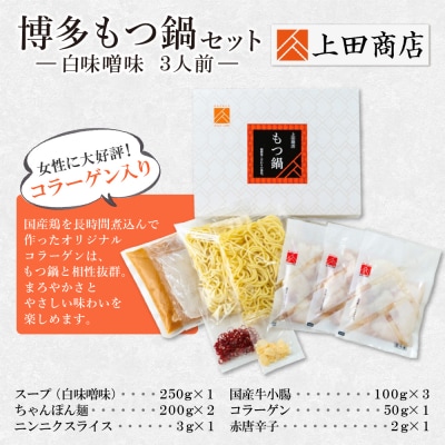 寄附額改定↓↓ 上田商店 博多もつ鍋セット(白味噌味 3人前)