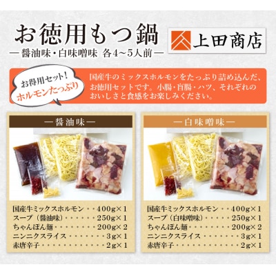 寄附額改定↓↓ お徳用もつ鍋(醤油味・白味噌味/各4～5人前)