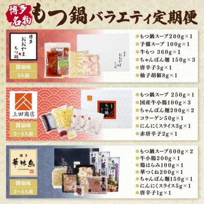 寄附額改定↓↓ 博多名物もつ鍋バラエティセット【隔月定期便(年3回発送)】