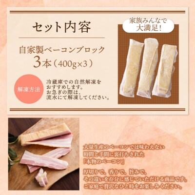 寄附額改定↓↓ 自家製ベーコン400g × 3本