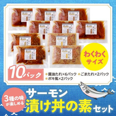 寄附額改定↓↓ サーモン漬け丼セット(醤油・ごま・ポキ) 計10パック