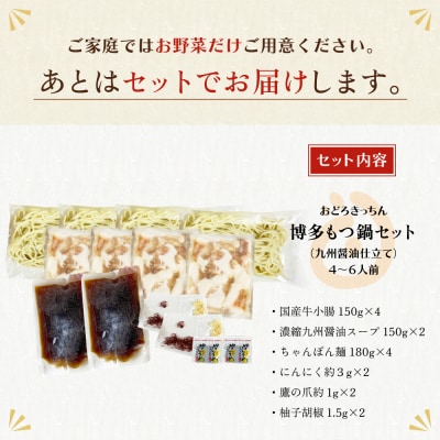 寄附額改定↓↓ おどろきっちん 博多もつ鍋セット(九州醤油仕立て)国産牛もつ 600g　4～6人前
