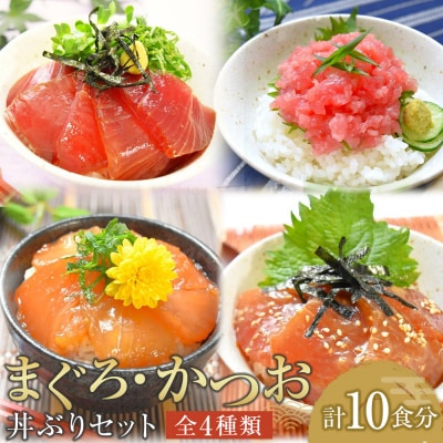 漬け丼 ねぎとろ丼4種 計10食(まぐろ漬け かつお漬け びんちょうまぐろ)【FW002】