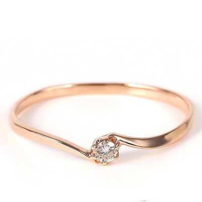 細身0.04ct　ウェーブライン　K10PG　一粒ダイヤ　リング　R951DI-R2