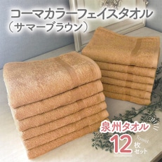 コーマカラーフェイスタオル12枚セット(サマーブラウン) 泉州タオル 010B785