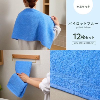 コーマカラーフェイスタオル12枚セット(パイロットブルー)泉州タオル 099H3197