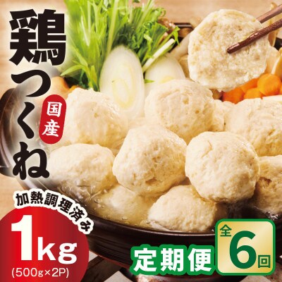 【毎月定期便】国産鶏使用 つくね 1kg(500g×2P) 調理済/簡単調理 泉州たまねぎ入り全6回