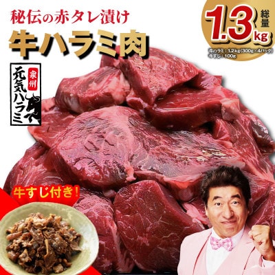 牛ハラミ肉 総量1.3kg(ハラミ 300g×4P+牛すじ 100g) 味付け 099H3157-1