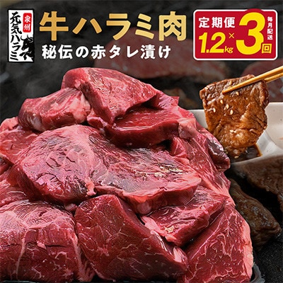 【毎月定期便】牛ハラミ 1.2kg 秘伝の赤タレ 小分け 300g×4 全3回 G1812-s