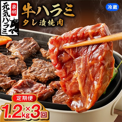 【毎月定期便】冷蔵配送 牛ハラミ肉 焼肉用 1.2kg(300g×4P)×全3回 G1813