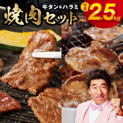 【毎月定期便】牛タン&牛ハラミ 焼肉セット 成型牛たん 訳あり 099Z446 2.5kg×全2回