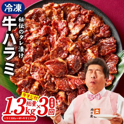 【毎月定期便】牛ハラミ肉 1.3kg(ハラミ300g×4P+牛すじ100g) 099Z520全3回