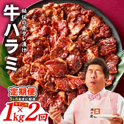 【3ヵ月毎定期便】牛ハラミ肉 1kg 泉州元気ハラミ 秘伝の赤タレ 訳あり 分けて届く定期便全2回