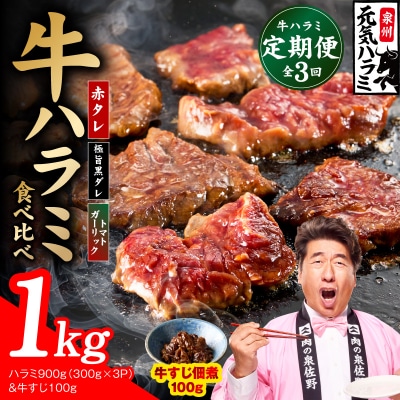 【毎月定期便】牛ハラミ 1kg【食べ比べ定期便 小分け 訳あり サイズ不揃い TVで話題】全3回