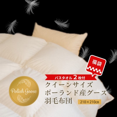 【福袋】羽毛布団 1枚 ポーランド産グース クイーン アイボリー/バスタオル 099H3102