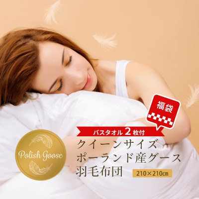 【福袋】羽毛布団 1枚 ポーランド産グース クイーン アイボリー/バスタオル 099H3102