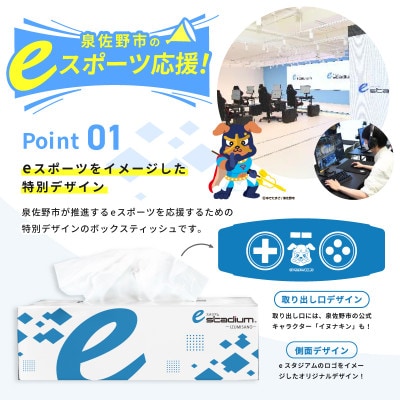 ボックスティッシュ 400枚(200組)×60箱 eスポーツ応援 泉佐野オリジナル 099H3422