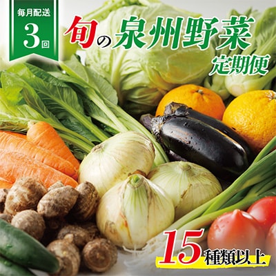 【毎月定期便】泉州野菜 定期便 15種類以上 詰め合わせ 新鮮 冷蔵 全3回