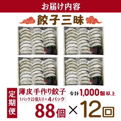 【毎月定期便】【合計1000個以上】餃子三昧 自家製 薄皮 手作り 099Z335全12回