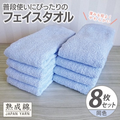 普段使いにぴったりのフェイスタオル 8枚セット サックス 泉州タオル G2269