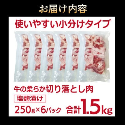牛肉 切り落とし 塩麹漬け 合計1.5kg【味付け 小分け 焼くだけ BBQ】 015B367