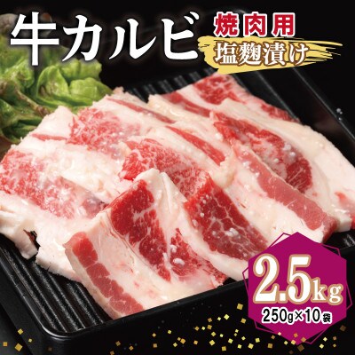 焼肉用 牛カルビ 塩麹漬け 合計2.5kg【味付け 小分け 焼くだけ BBQ】 099H3394