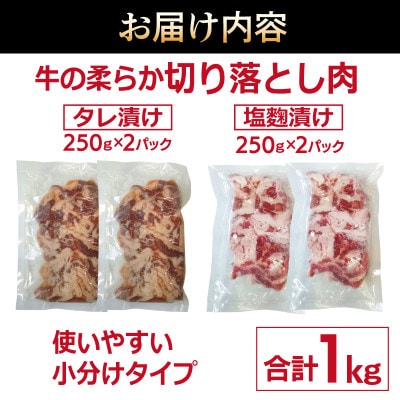 牛肉 切り落とし タレ漬け+塩麹漬け 合計1kg(250g×各2袋)010B1670
