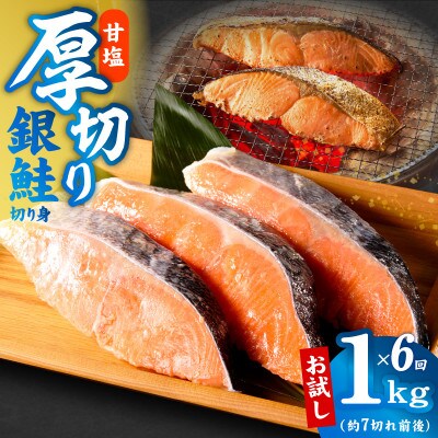 【毎月定期便】厚切り銀鮭 切り身 1kg(約7切れ前後) 訳あり 簡単調理全6回