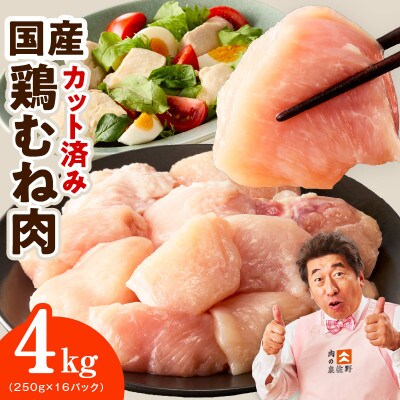 【カット済み】国産 鶏むね肉 4kg 氷温熟成×極味付け 小分け 250g×16P mrz0495