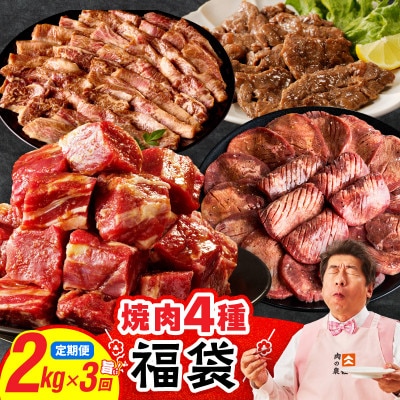 【毎月定期便】焼肉 福袋 4種セット 定期便 2kg【氷温熟成×特製ダレ】 mrzZ027全3回