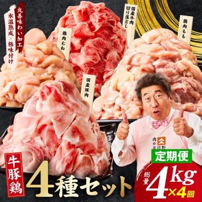 【毎月定期便】国産 牛豚鶏 4種セット 4kg 氷温熟成×極味付け 食べ比べ mrzZ089全4回