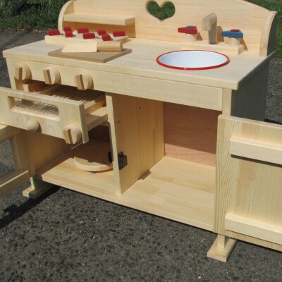 手作り木製ままごとレンジ魚焼きグリル・2口コンロ、レンジ