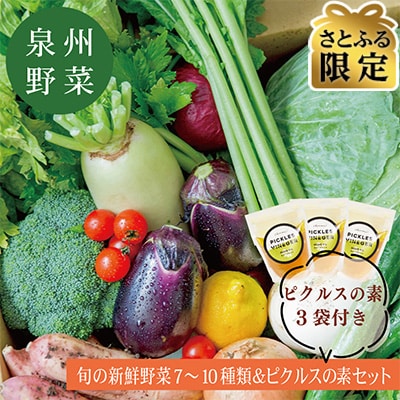 【さとふる限定】旬の新鮮野菜 7～10種&ピクルスの素3袋セット
