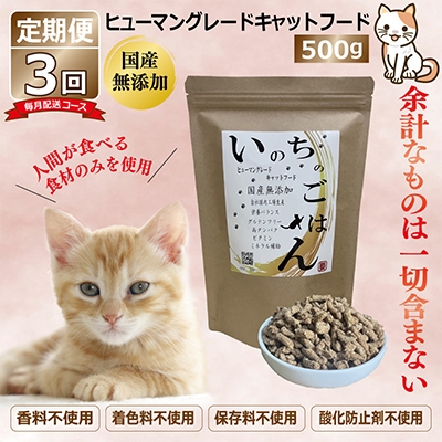 【毎月定期便】国産 無添加 キャットフード「いのちのごはん」500g×全3回 099Z170
