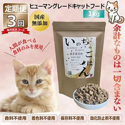 【毎月定期便】国産 無添加 キャットフード「いのちのごはん」1kg×全3回 099Z171