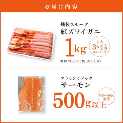 スモーク 紅ズワイ蟹 1kg&アトランティックサーモン 500g 合計1.5kg G690