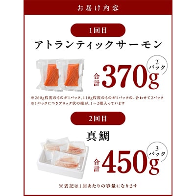 【毎月定期便】【さとふる限定】人気海鮮 サーモン/真鯛 お刺身 食べ比べ 全2回 099Z272