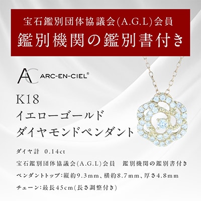 アルカンシェルK18YGダイヤペンダント(計0.14ct)【鑑別書付き】