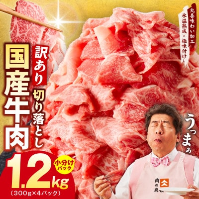 【TVで紹介!】国産牛肉 切り落とし 1.2kg 300g×4P【氷温熟成×極味付け】mrz0118