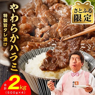 【さとふる限定】やわらかハラミ 2kg 氷温熟成×特製旨ダレ 小分け 4パック mrz0232