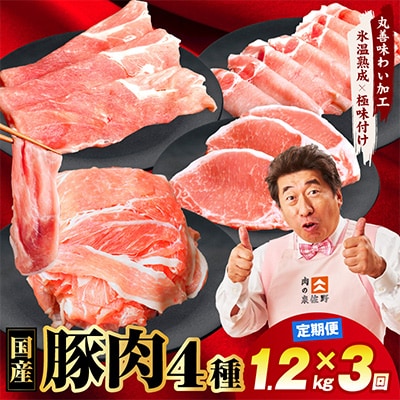 【毎月定期便】【氷温熟成×極味付け】国産 豚肉 4種セット 1.2kg 全3回 mrzZ001