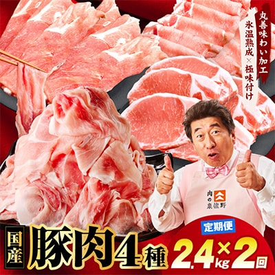 【毎月定期便】国産豚肉 4種 2.4kg【氷温熟成×極味付け】全2回 mrzZ023