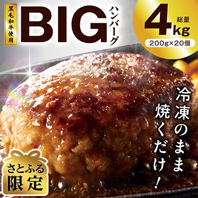 【さとふる限定】BIGハンバーグ 200g×20個 黒毛和牛入り CFX0024