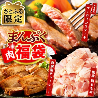【さとふる限定】まんぷく肉福袋(黒毛和牛サーロインステーキ&国産鶏もも&チャーシュー)CFX0086