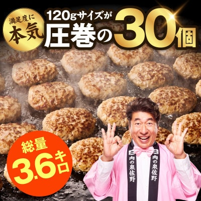 【圧巻の30個】肉の泉佐野 ハンバーグ 合計3.6kg 黒毛和牛×なにわポーク入り
