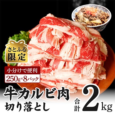【さとふる限定】牛カルビ肉 切り落とし 2kg 小分け 250g×8 牛丼 010B1167